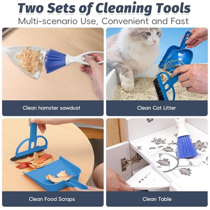 PINVNBY Mini Dustpan and Brush Set, Cage Cleaner for Guinea Pigs, Cats, Hedgehogs, Hamsters, Chinchillas, Rabbits, Reptiles, and Other Small Animals 2 Pack Mini Hand Broom and Dustpan - color: Blue