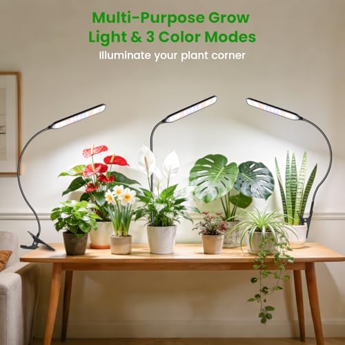 Grow Light with Clip, Full Spectrum, Flexible Gooseneck, 2Pack | 6000K Rectangular Plant Light, Timer 6/12/16Hrs, 3 Spectrums, 5 Dimmable Levels, for Pot & Table, Small Plants - size: 2Pack