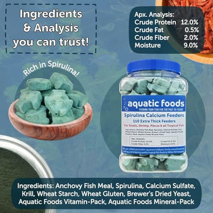 Spirulina Enriched Calcium Feeders... 35ct Small Jar | For Shrimp, For Snails, For Crabs, Crayfish, Pleco, Catfish, For All Tropical Fish - size: 35 Count (Pack of 1)