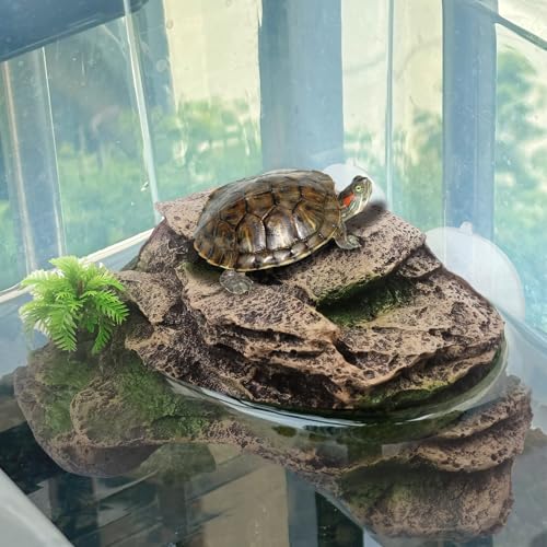 kathson Turtle Basking Platform with Suction Cup,Turtle Ramp Climbing Basking Platform Artificial Plants Decor Resting Basking Terrace Aquarium Ornament Rock for Frogs Lizards Bearded Dragon - style: Slope