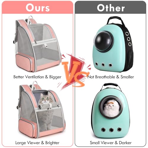 Cat Backpack Carrier, Large Pet Backpack with Kitten Wand Feather Toy for Medium Small Dog Cat Puppy Kitty Bunny up to 15lbs, Ventilated Mesh Dog Travel Carrier for Hiking Walking Outdoor Use (Pink) - color: Pink