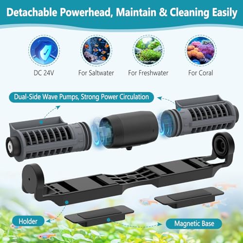 hygger Aquarium Gyre Wave Maker Fish Tank Cross-Flow Pump Adjustable Aquarium Water Circulation Powerhead with Controller Magnetic Base (2380GPH) - size: 2380GPH