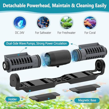 hygger Aquarium Gyre Wave Maker Fish Tank Cross-Flow Pump Adjustable Aquarium Water Circulation Powerhead with Controller Magnetic Base (2380GPH) - size: 2380GPH