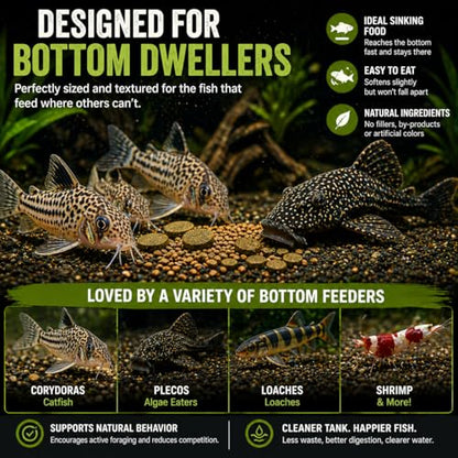 BugGraze Bottom Dweller Feast 3-in-1 Sinking Pellets, Wafers & Granules for Corydoras, Plecos & Loaches – Complete Aquarium Fish Diet – Clean Feeding, High Protein & Algae Blend – 3 oz