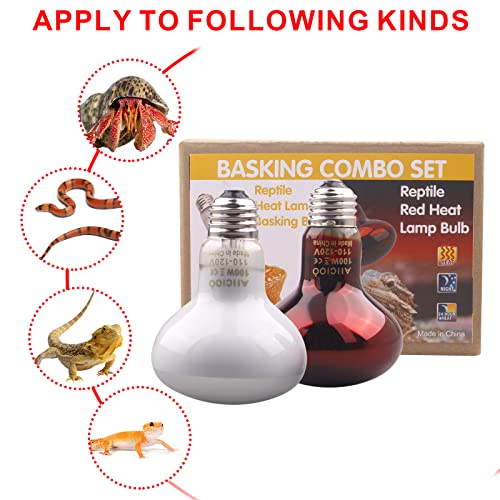 Aiicioo Reptile Heat Lamp Combo Set - 100W Day and Night Reptile Light Bulb Infrared Basking Bulb for Bearded Dragon Lizard Turtle Hermit Crab Leopard Gecko Snake Chameleon Tank - color: Red & White, size: 100W