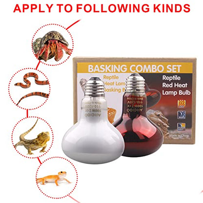 Aiicioo Reptile Heat Lamp Combo Set - 100W Day and Night Reptile Light Bulb Infrared Basking Bulb for Bearded Dragon Lizard Turtle Hermit Crab Leopard Gecko Snake Chameleon Tank - color: Red & White, size: 100W