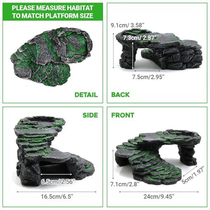 GOZILLA Basking Platform Step Ledge,Reptile Hideout Turtle Tank Accessories Decorations,Turtle Basking Platform Habitat for Turtles,Leopard Gecko and Bearded Dragon.(Black-M-Kit)