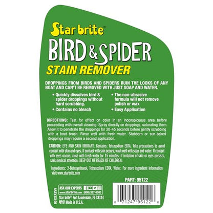 STAR BRITE Spider & Bird Stain Remover Spray - Quickly Dissolve Bird Droppings & Clean up Spider Mess - Won't Remove Polish or Wax (095122SS)