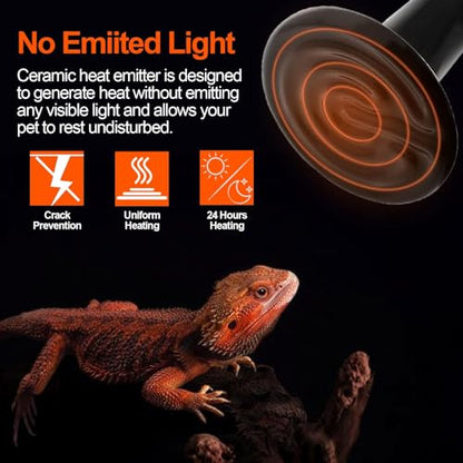 BNOSDM 2 Pack 150W Non-Light Emitting Ceramic Heat Emitter, Reptile Heat Lamp Bulbs, Brooder Coop Heater Lamp Bulb for Amphibian Reptiles Lizard Turtle Chicken - color: Pack of 2/Black, size: 150 Watts