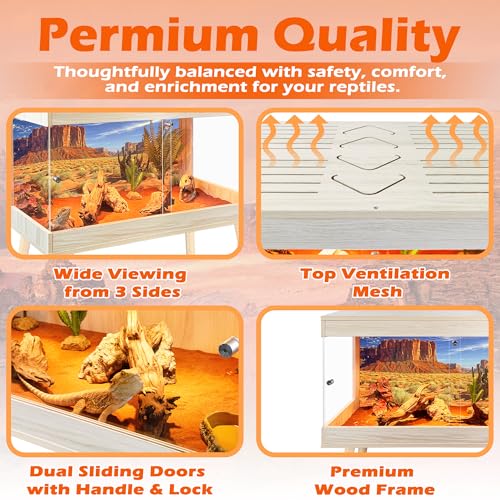 ROYXEN Reptile Tank 30 Gallon, Bearded Dragon Tank with Leg Stand, Tempered Glass Reptile Enclosure, Lizard Tank for Chameleon, Lizard Habitat (Oak, 24 Length Inch) - color: Oak, size: 24"x16"x15.5"