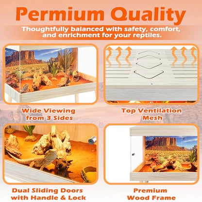 ROYXEN Reptile Tank 30 Gallon, Bearded Dragon Tank with Leg Stand, Tempered Glass Reptile Enclosure, Lizard Tank for Chameleon, Lizard Habitat (Oak, 24 Length Inch) - color: Oak, size: 24"x16"x15.5"