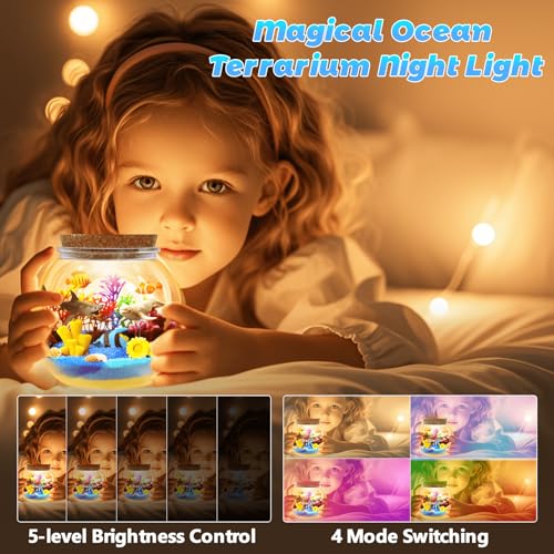 Ocean Light Up Terrarium Kit for Kids - LED Night Light Ocean Birthday Gifts for Girls & Boys Ages 4 5 6 7 8-12, Kids Arts & Crafts Kit, Easter Ideal Gifts - style: Ocean