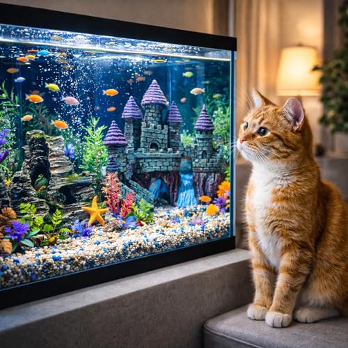 Mechpia 13 Pieces Aquarium Decorations Kit, Fish Tank Decorations Set Small Resin Castle and Rockery Betta Fish Cave Hideout Coral Artificial Plastic Plants Ornament Accessories