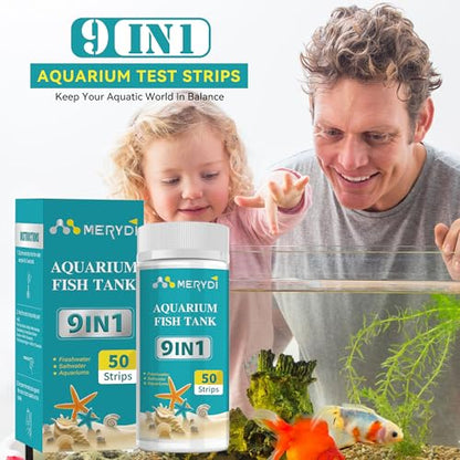 9-Way Aquarium Test Strips, Aquarium Test Kit for Fish Tanks & Ponds 50ct | Quick & Accurate Water Testing Iron Copper Sodium Chlorine Nitrate Nitrite Total Alkalinity Hardness Free Chlorine pH - color: 9 way aquarium test strips