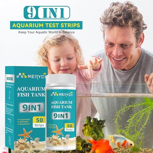 9-Way Aquarium Test Strips, Aquarium Test Kit for Fish Tanks & Ponds 50ct | Quick & Accurate Water Testing Iron Copper Sodium Chlorine Nitrate Nitrite Total Alkalinity Hardness Free Chlorine pH - color: 9 way aquarium test strips
