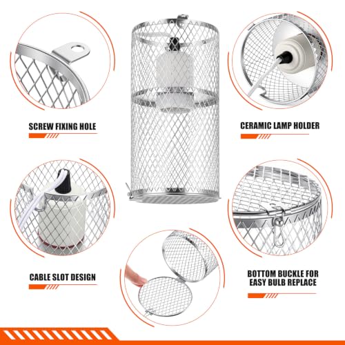 1 Pcs Reptile Heat Lamp Guard with 150W Ceramic Heat Emitter Basking Anti Scald Heating Lamp Holder Mesh Cage Reptile Protection Lampshade for Lizard Snake Without Bulb (4 Inch,White,Silver) - color: White, Silver