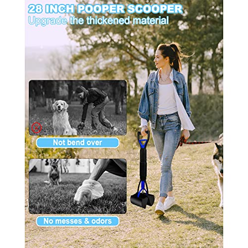 SZHLUX 28" Pooper Scooper, Foldable Dog Pooper Scooper with Unbreakable Material and Durable Spring for Grass and Gravel, Blue - color: Blue, size: 28 inch