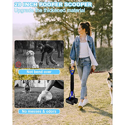 SZHLUX 28" Pooper Scooper, Foldable Dog Pooper Scooper with Unbreakable Material and Durable Spring for Grass and Gravel, Blue - color: Blue, size: 28 inch