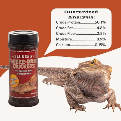 Fluker's Freeze Dried Crickets, Ideal for Reptiles, Birds, and Fish, Packed with Protein and Essential Nutrients, 1.2 oz