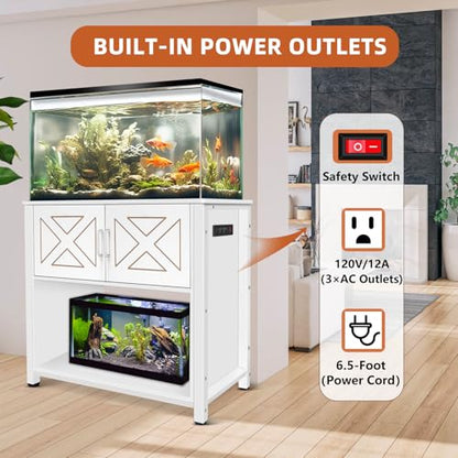 BEURUKU 40 Gallon Tank Stand with Cabinet and Power Outlets, Heavy Duty Metal Aquarium Stand for 40-50 Gallon Breeder Tank, Turtle Tank, Double Terrarium Stand, 660LBS Capacity, White - color: White, size: 40-50 Gallon