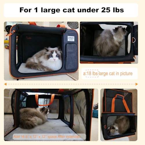 pidipiti 20x14x14 Expandable Large car Carrier for 1 Large /2 Medium Cats | pet Crate for Short Trip or Long road Travel,with zipper lock,pockets,good Visibility,leakproof. - size: 20"L x 14"W x 14"H