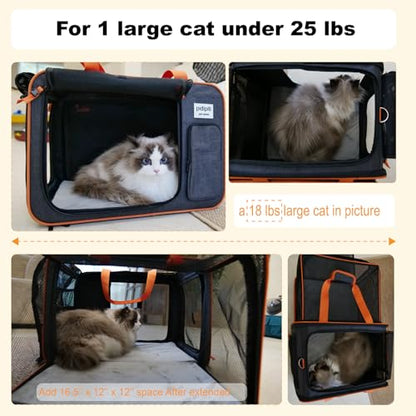 pidipiti 20x14x14 Expandable Large car Carrier for 1 Large /2 Medium Cats | pet Crate for Short Trip or Long road Travel,with zipper lock,pockets,good Visibility,leakproof. - size: 20"L x 14"W x 14"H