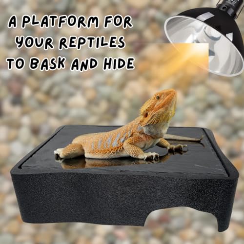 Reptile Slate Basking Hide | Accessory Platform for Bearded Dragon, Turtle, Gecko, Snake | Natural Basking Slate | Made in USA (Black, Large) - size: Large