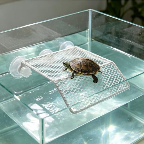 NUOBESTY Heavy Duty Metal Basking Platform with Suction Cups for Turtle Tank and Reptile Habitat, Easy Cleaning Reptile Tank Ledge, Multipurpose Sunbathing Ledge for Geckos and Aquatic