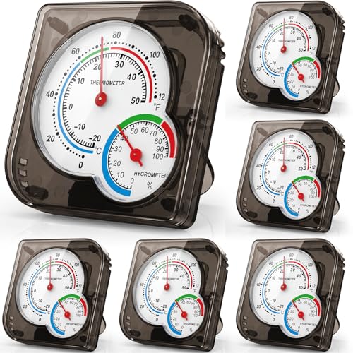 Kathfly 6 Pcs Indoor Thermometer and Humidity Gauge Indoor Mini Thermometer Hygrometer Temperature Humidity Meter Temperature and Monitor with Pointers for Home, Kitchen, Planting Room (Black) - size: Black