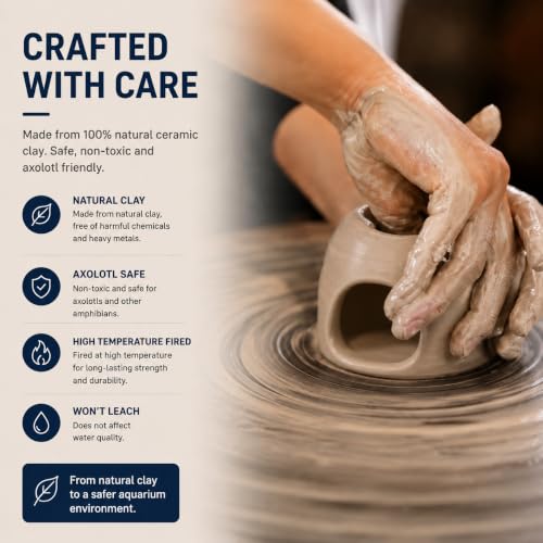 Ceramic Axolotl Hide Cave Hideout Tank Accessories Aquarium Decor for Pets | Hollow shaded resting spot、Weighted base, stays put、Fade-resistant glaze finish - size: Small