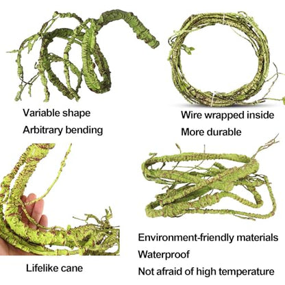 kathson 3 PCS Reptile Vines Plants Flexible Bendable Jungle Climbing Vine Terrarium Plastic Plant Leaves Pet Tank Habitat Decor for Bearded Dragons Lizards Geckos Snakes Frogs and More Reptiles - size: 3 PCS