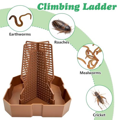 2PCS Reptile Hunting Bowl,4.4"×4.4"×4.7" H Insect Feeding Box with Rope and Tweezers Chameleon Feeder Bowls Hanging Bearded Dragon Bug Bowls Mounted Insect Reptile Feeder Box(Brown, Small) - color: Brown, size: Small:4.4"L×4.4"W×4.7"H