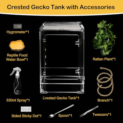 Reptile Tank,12" x 12" x 18" Tall Starter Crested Gecko Terrarium | Vertical Transparent Enclosure Kit,Arboreal Tarantula Ventilation Habitat for Tree Frog Dart Cribs,Gecko,Small Reptile Cage - size: 12*12*18inch
