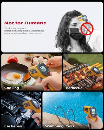 Infrared Thermometer Laser Temperature Gun, Digital Surface Heat Temp Gun Non-Contact for Cooking Food, Pizza Oven, Griddle Meat, Refrigerator, HVAC, Grill, Engine -58℉~986℉