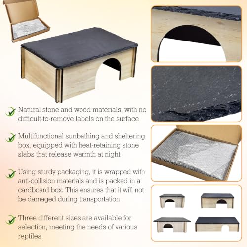 PINVNBY Large Bearded Dragon Basking Platform, Wooden Snake Hide, Ball Pythons Hide with Slate Rock, Leopard Gecko Tank Accessories for Geckos, Crested Gecko Chameleon Turtles (L: 11.8x7.87 inches) - size: L: 11.8x7.87 inches