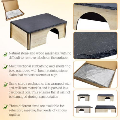 PINVNBY Large Bearded Dragon Basking Platform, Wooden Snake Hide, Ball Pythons Hide with Slate Rock, Leopard Gecko Tank Accessories for Geckos, Crested Gecko Chameleon Turtles (L: 11.8x7.87 inches) - size: L: 11.8x7.87 inches