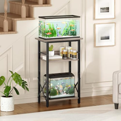 HOOBRO 10 Gallon Aquarium Stand, 3-Tier Fish Tank Stand with Storage, Reptile Turtle Tank Stand with Metal Frame, 20.5" L x 11" W , Greige BG52FT01 - color: Greige + Black