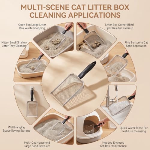 Fine Mesh Cat Litter Scoop Stainless Steel Sifter with Handle | 8-Mesh Fine Grid Cat Litter Scoop with PP Handle; Fast Sifting for Clumping Litter; for Cat Litter & Reptile Sand Cleaning