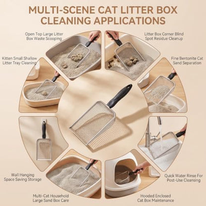 Fine Mesh Cat Litter Scoop Stainless Steel Sifter with Handle | 8-Mesh Fine Grid Cat Litter Scoop with PP Handle; Fast Sifting for Clumping Litter; for Cat Litter & Reptile Sand Cleaning