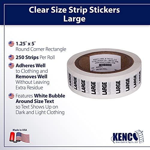 Clothing Size Strip Labels - 1.25" X 5" - 250 Strips Per Roll - Clear with Black and White Ink by Kenco (Large) - size: Large