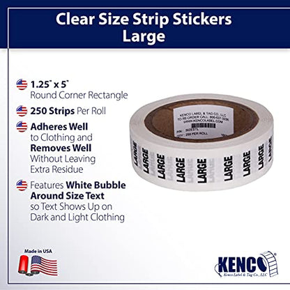 Clothing Size Strip Labels - 1.25" X 5" - 250 Strips Per Roll - Clear with Black and White Ink by Kenco (Large) - size: Large