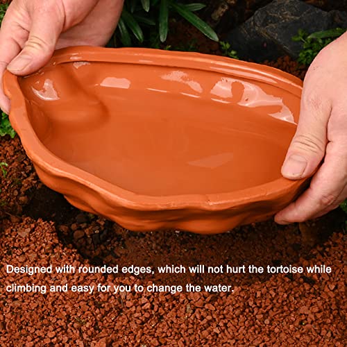Extra Large Reptile Bathing Pool Tortoise Bathing Pool Reptile Feeding Dish Water Bath Bowl Aquarium Ornament for Gecko, Snake, Turtle, Bearded Dragon, Lizard Bath (Red Pottery) - color: Red Pottery