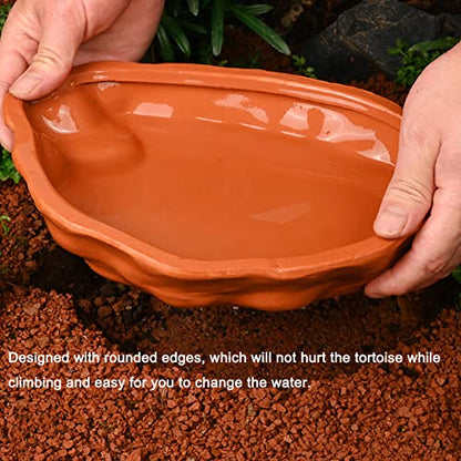 Extra Large Reptile Bathing Pool Tortoise Bathing Pool Reptile Feeding Dish Water Bath Bowl Aquarium Ornament for Gecko, Snake, Turtle, Bearded Dragon, Lizard Bath (Red Pottery) - color: Red Pottery