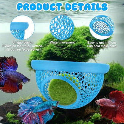 Blue Floating Betta Hide & Shrimp Cave: 3-in-1 Aquarium Hammock, Feeder & Resting Spot for Betta Fish, Shrimp & Small Fish | Eco-Safe PLA - color: Blue