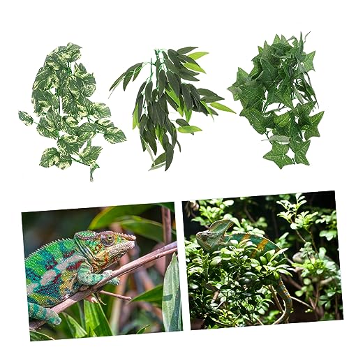 3pcs Vine Plant Decoration for Reptiles Lizard Snake Plants Leaves Tank Decor Lifelike Leaves