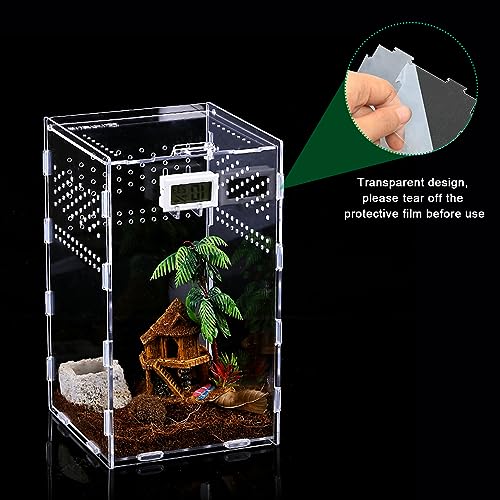 BigKing 2 Packs Reptile Feeding Box, Acrylic Reptile Terrarium Enclosure, Insect Breeding Case, Reptiles Habitat Terrarium for Small Tree Dwelling Reptiles & Amphibians Like Gecko and Frog