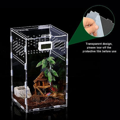 BigKing 2 Packs Reptile Feeding Box, Acrylic Reptile Terrarium Enclosure, Insect Breeding Case, Reptiles Habitat Terrarium for Small Tree Dwelling Reptiles & Amphibians Like Gecko and Frog