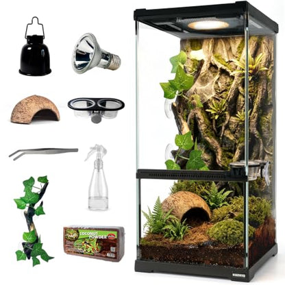 8"x8"x18"Tall Reptile Glass Tank Kit,Pre-Assembled Vertical Small Reptile Terrarium for Arboreal Species,Geckos,Chameleon,Tree Frog,Tarantula and Snake with Top and Front Openning Door