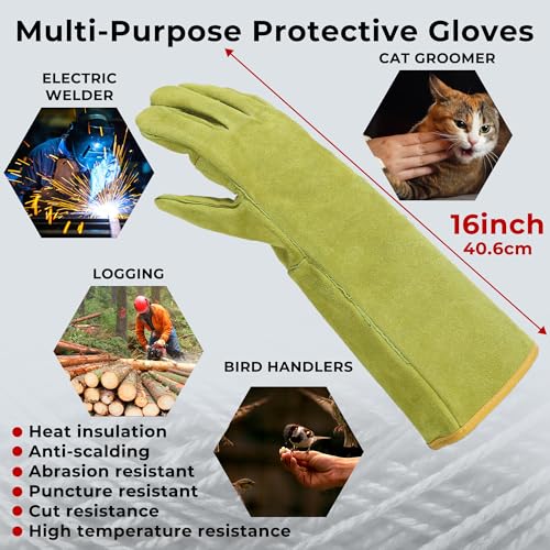 HANDLANDY HLDD Animal Handing Gloves- Bite Proof, Puncture & Scratch Resistant for Safe Handling - color: Yellow, size: 16-inches