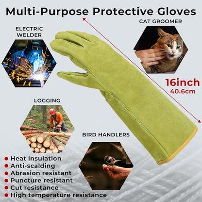 HANDLANDY HLDD Animal Handing Gloves- Bite Proof, Puncture & Scratch Resistant for Safe Handling - color: Yellow, size: 16-inches